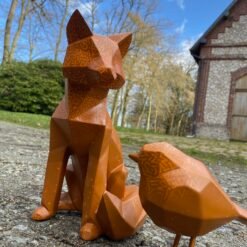 RENARD + OISEAU EN RESINE